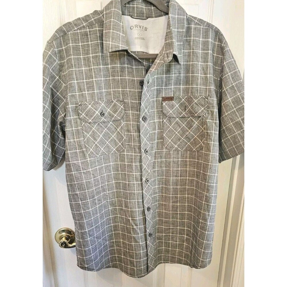 Orvis Vented Fishing Shirt Large PFG Gray Window Pane Check Outdoor